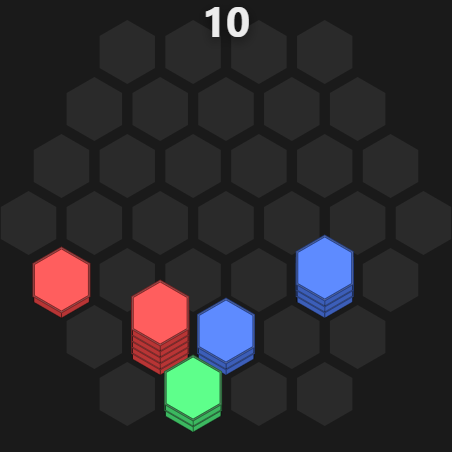HEXA prototype: hex grid, colored stacks
