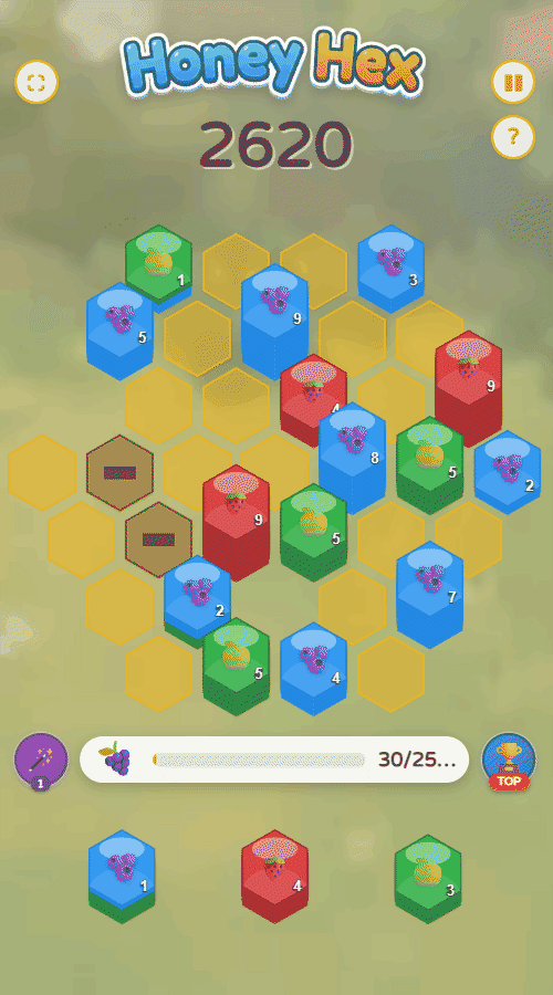 Honey Hex: drag stacks to merge, hex grid